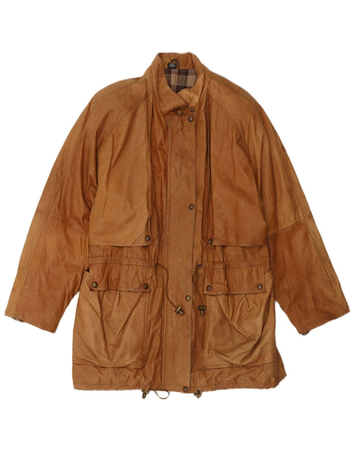 Casaco de couro feminino VINTAGE Reino Unido 16 grande couro bege