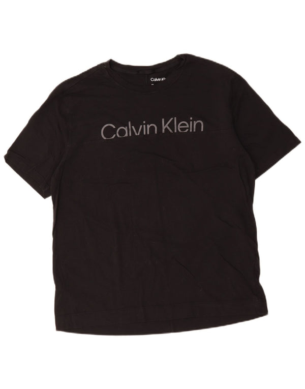 Camiseta masculina Calvin Klein com estampa gráfica grande de algodão preto