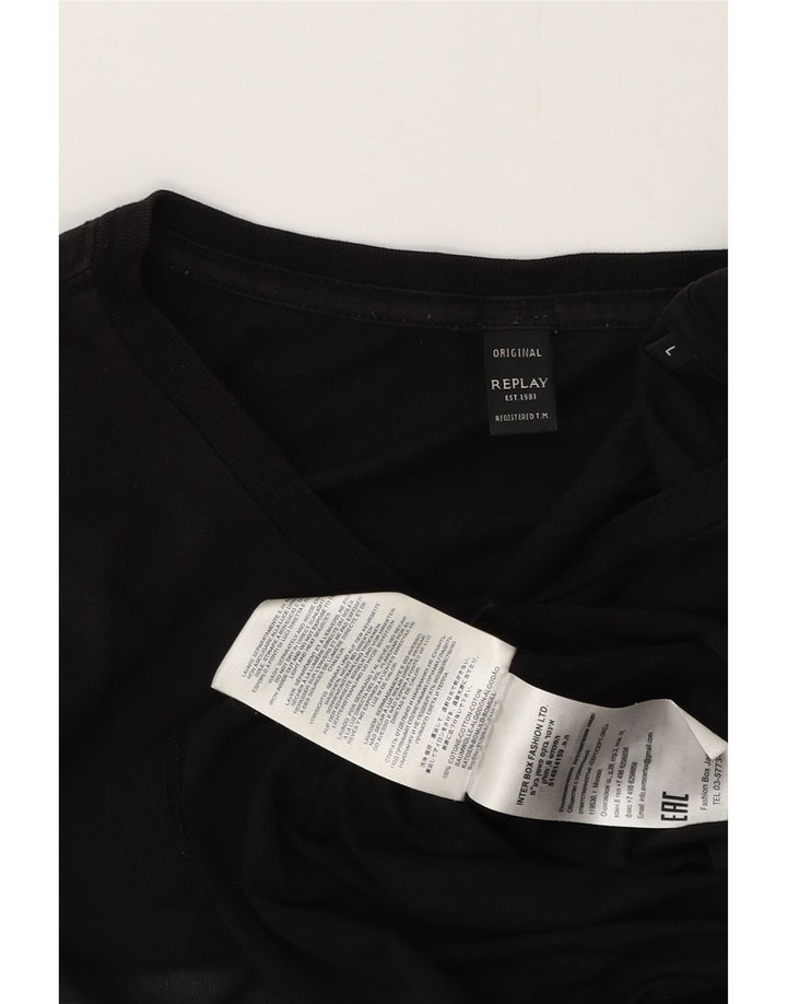 Camiseta masculina REPLAY com estampa gráfica grande de algodão preto