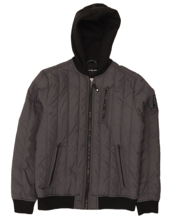 Jaqueta masculina acolchoada com capuz Calvin Klein Jeans UK 36 Small Grey Colourblock