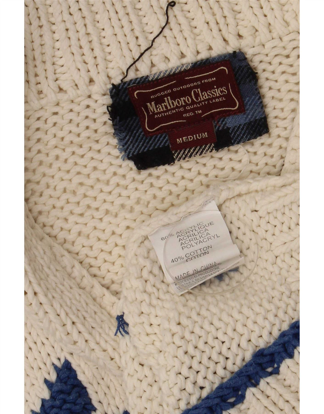 Suéter cardigã masculino Marlboro Classics médio off white Fair Isle retrô