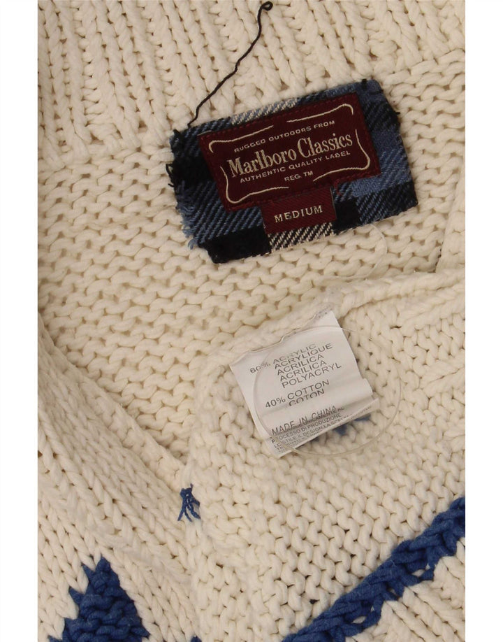 Suéter cardigã masculino Marlboro Classics médio off white Fair Isle retrô