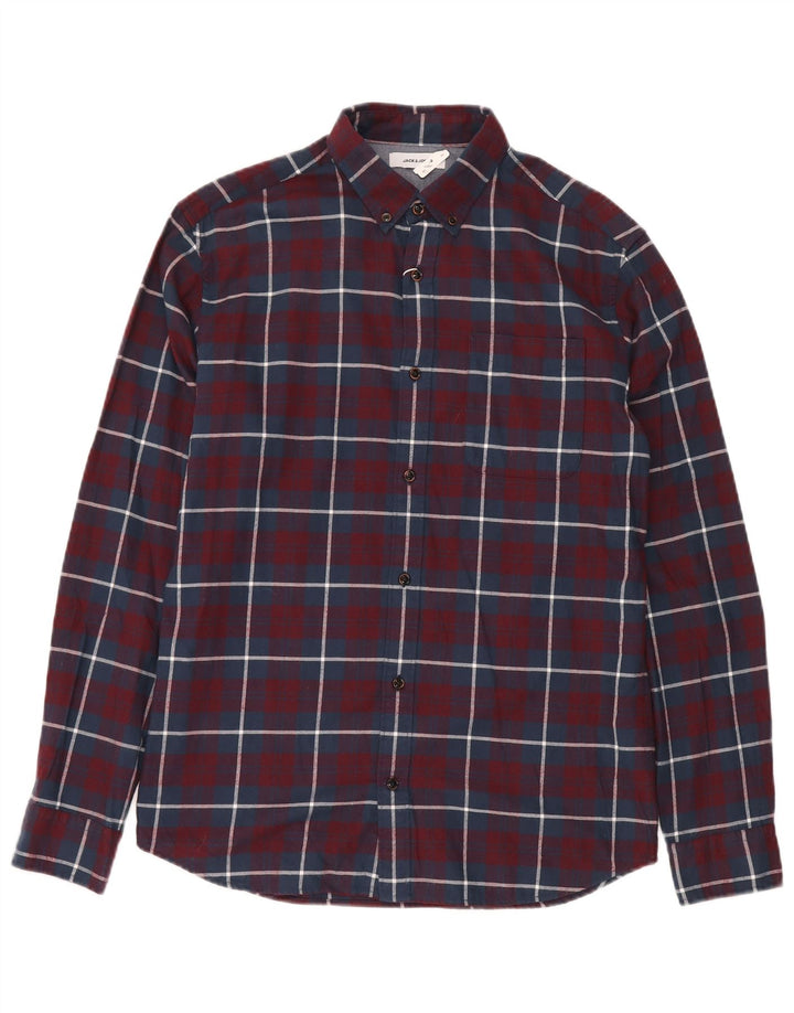 Camisa masculina de flanela JACK & JONES, algodão xadrez médio cor de vinho