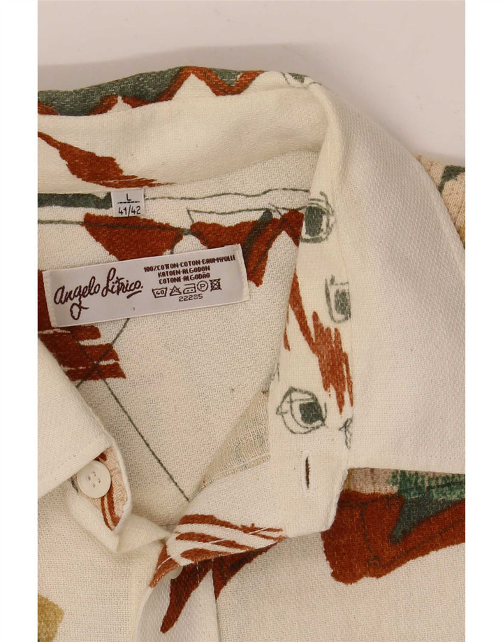 Angelo Litrico Camisa masculina com estampa abstrata tamanho 41/42 grande off white