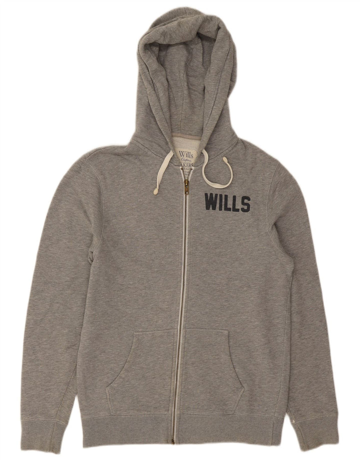 JACK WILLS Suéter masculino com capuz e zíper gráfico pequeno algodão cinza