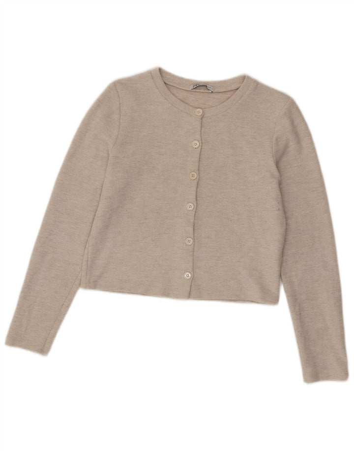 Suéter Zara feminino crop cardigan Reino Unido 12 poliéster bege médio