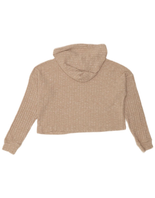 Topshop feminino cropped com capuz e moletom UK 10 pequeno bege viscose