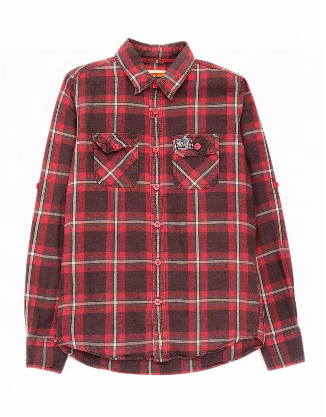 Camisa masculina de flanela Superdry grande algodão xadrez vermelho