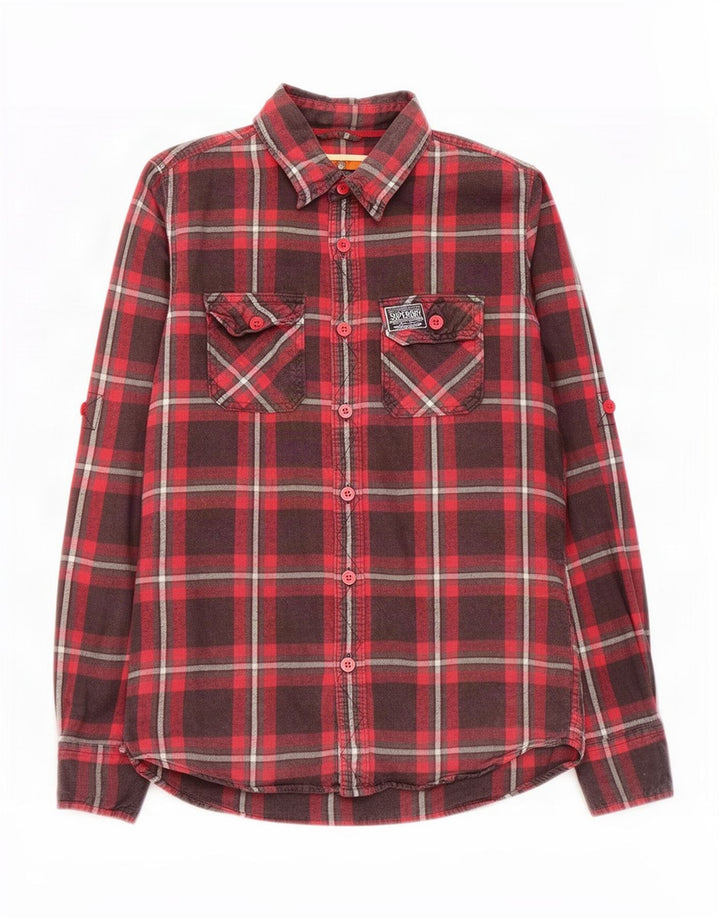 Camisa masculina de flanela Superdry grande algodão xadrez vermelho