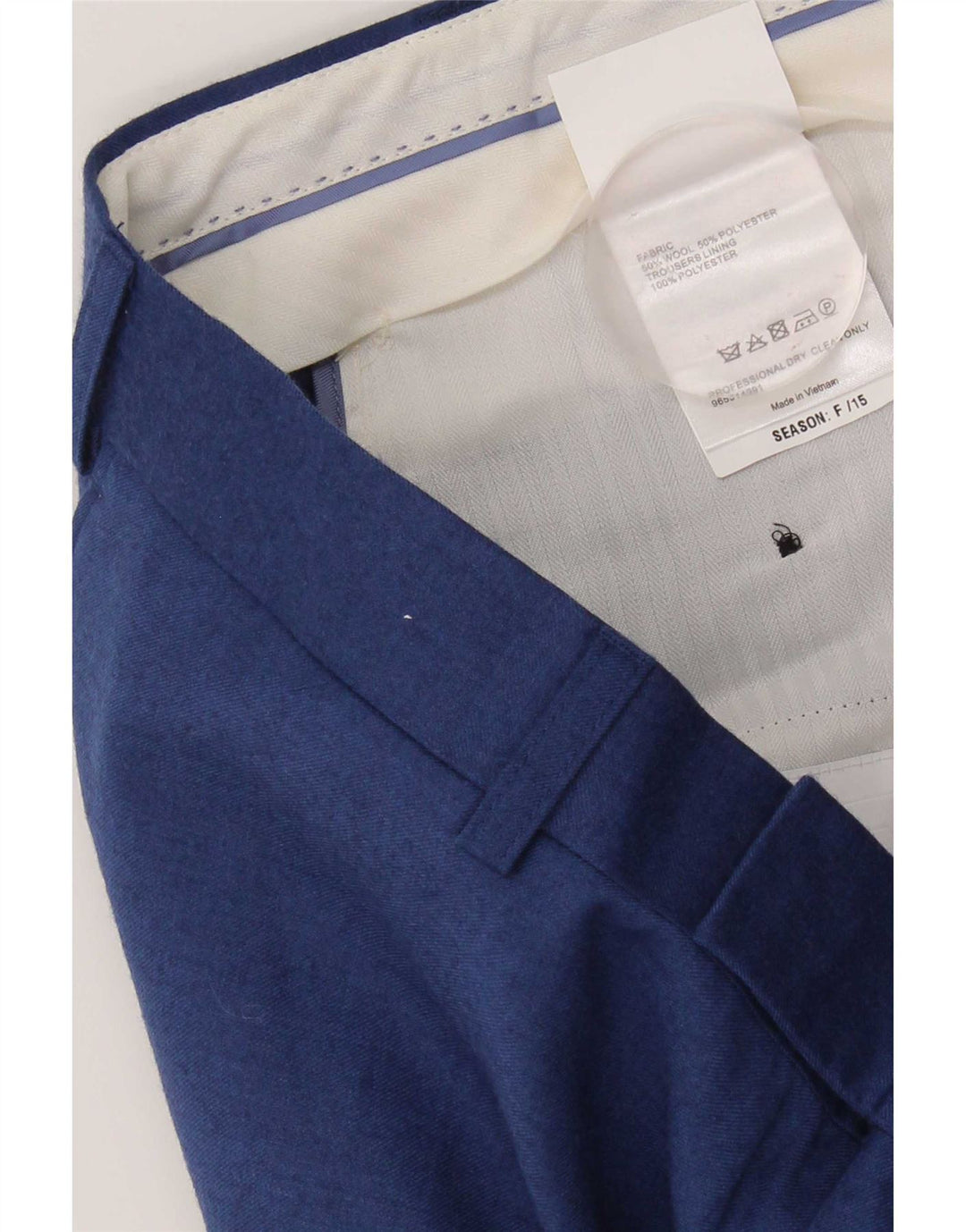 Calça masculina de terno reto French Connection W36 L31 lã azul