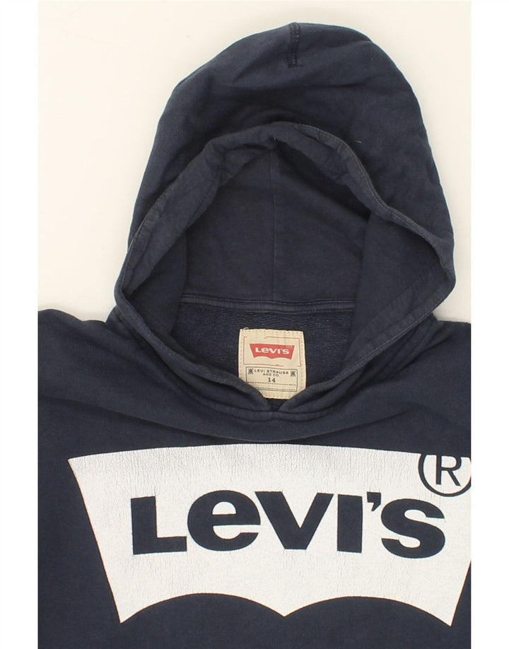 LEVI'S Boys Graphic Hoodie Jumper 13-14 Years Navy Blue Cotton Vintage Levi's and Second-Hand Levi's from Messina Hembry 