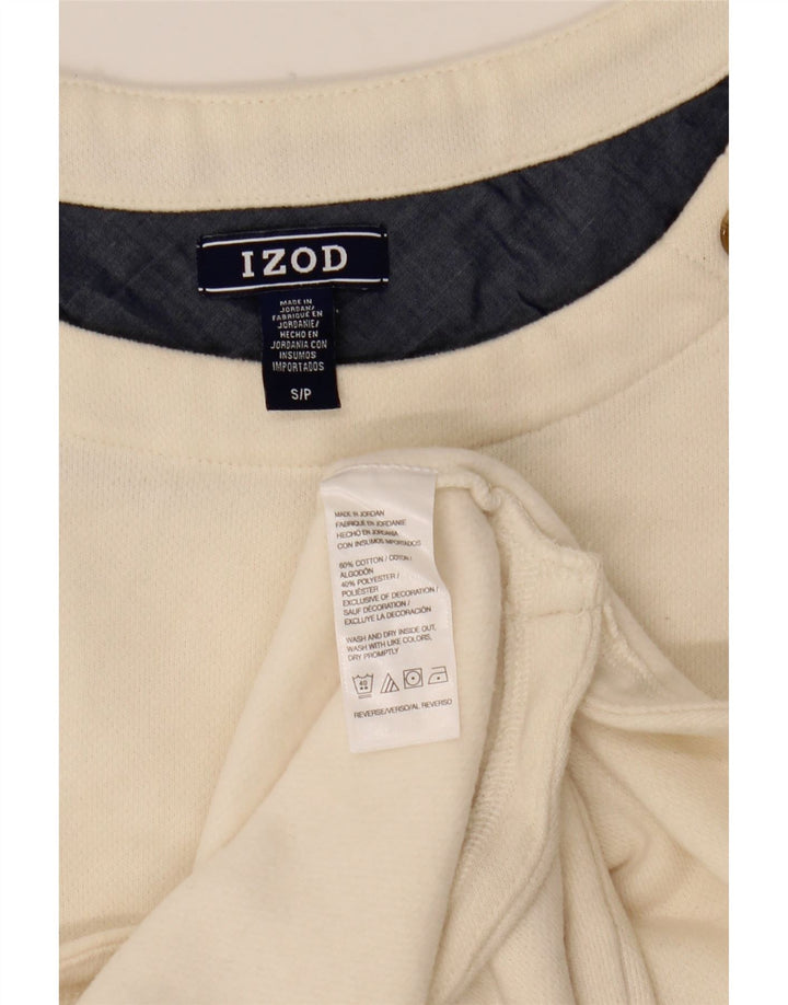 Top feminino Izod de manga comprida UK 10 algodão branco pequeno