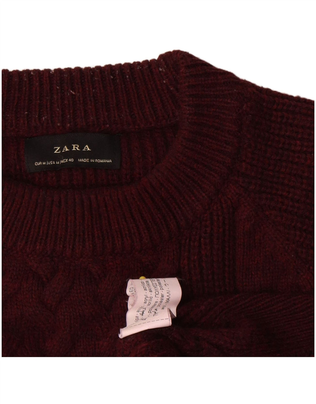 Suéter masculino Zara com gola redonda, médio de lã cor de vinho