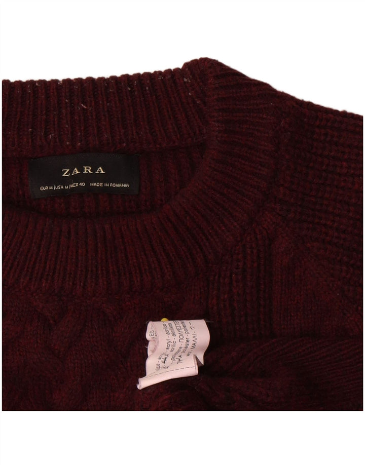 Suéter masculino Zara com gola redonda, médio de lã cor de vinho