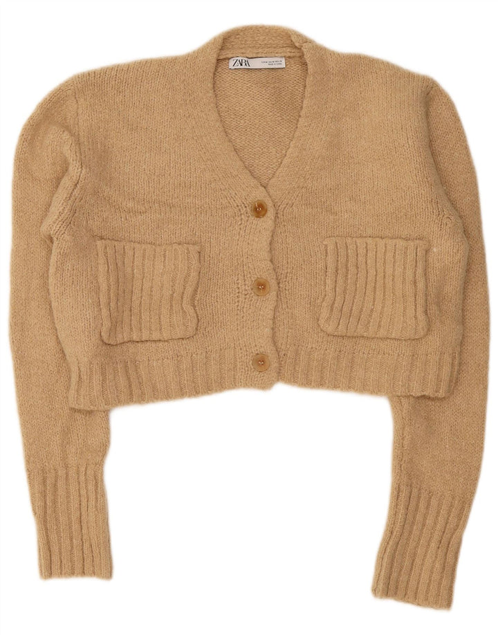 Suéter Zara Feminino Crop Cardigan Reino Unido 14 Médio Bege