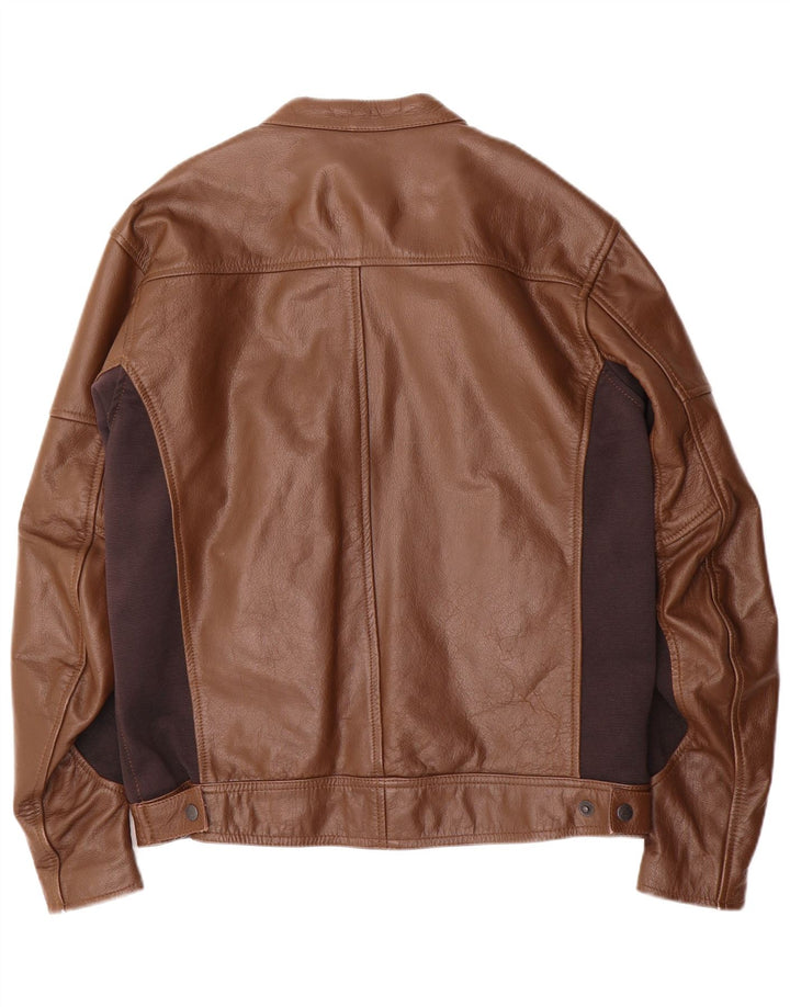 Jaqueta masculina de couro Racer Course UK 38 couro colorblock marrom médio