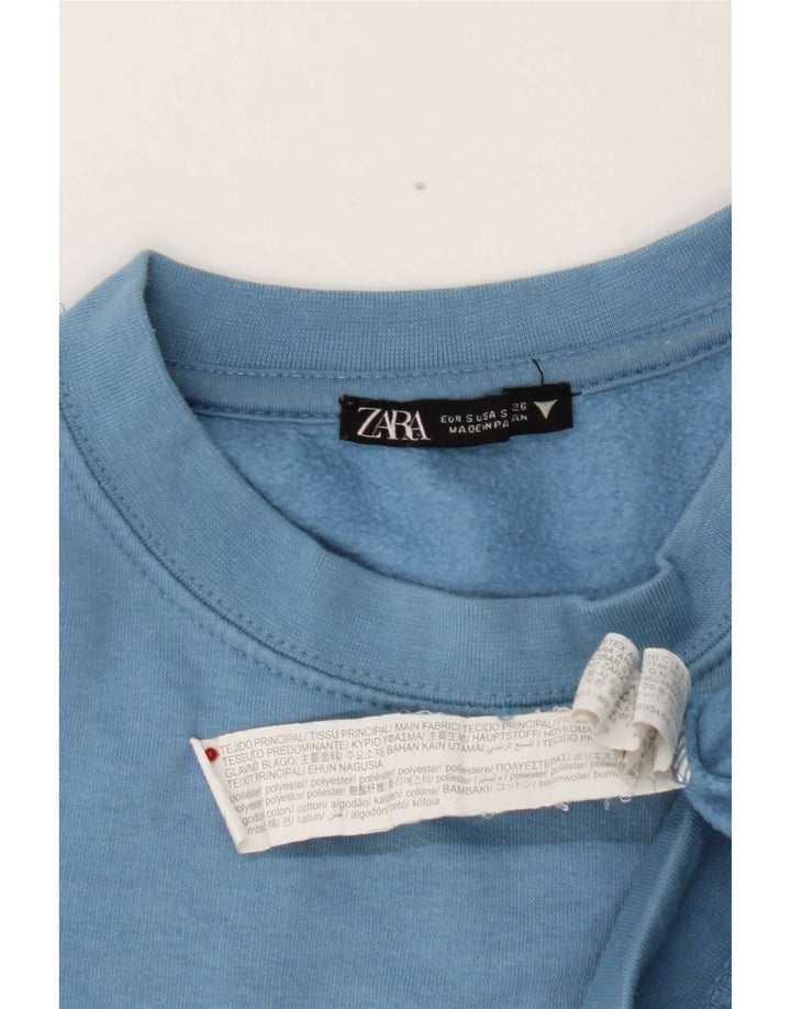 Zara Womens Crop Sweatshirt Jumper UK 10 Pequeno Azul Poliéster