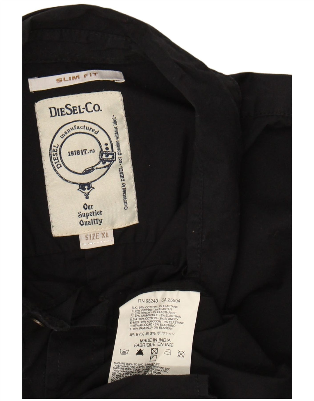 Camisa masculina DIESEL Slim Fit XL algodão preto