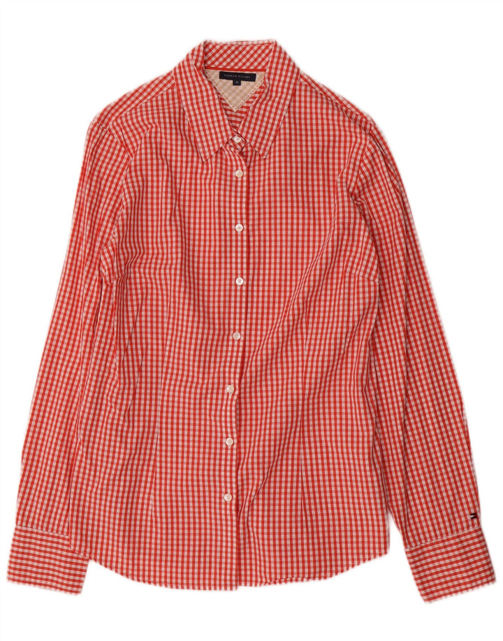 Camisa feminina Tommy Hilfiger EUA 10 grande algodão guingão vermelho