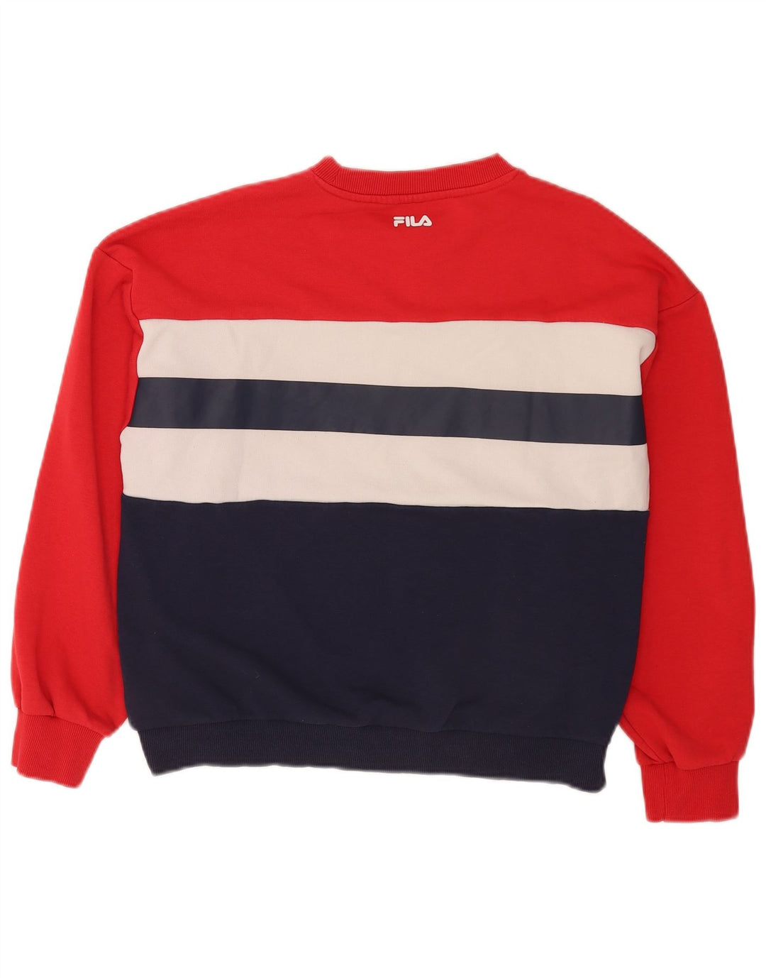 Fila moletom feminino gráfico jumper UK 14 médio vermelho colorblock algodão