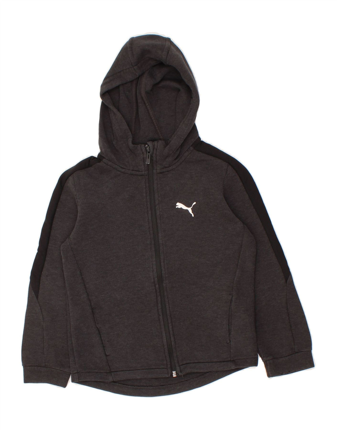 PUMA Boys Zip Hoodie Sweater 7-8 Years Small Grey Colourblock Cotton Vintage Puma and Second-Hand Puma from Messina Hembry 