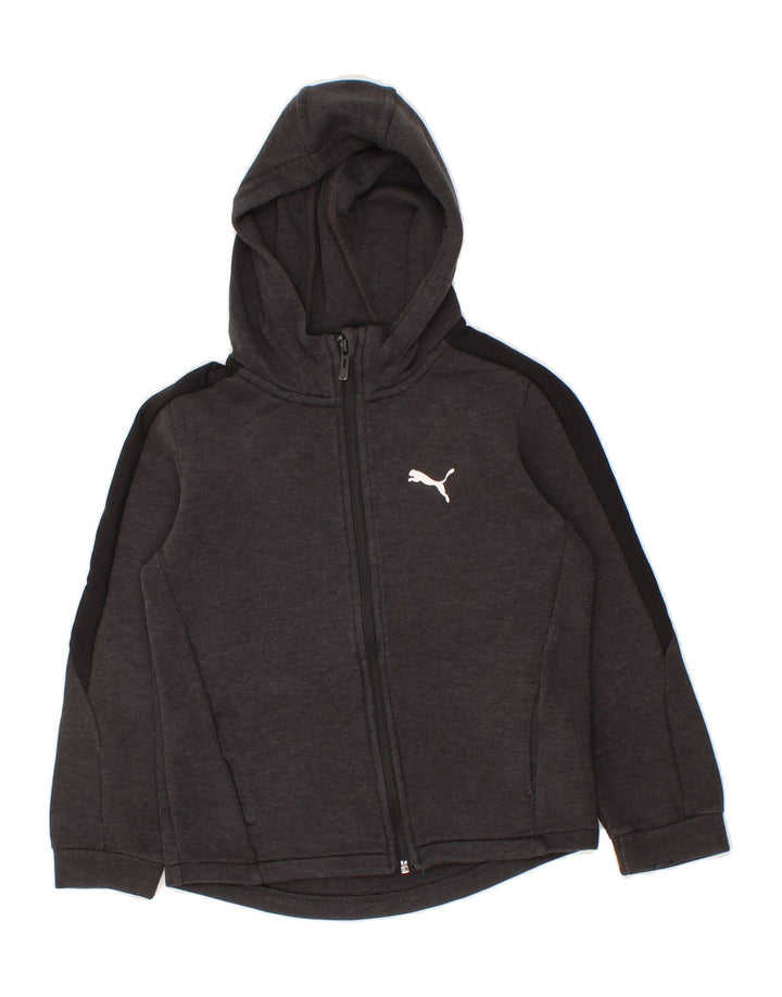 PUMA Boys Zip Hoodie Sweater 7-8 Years Small Grey Colourblock Cotton Vintage Puma and Second-Hand Puma from Messina Hembry 