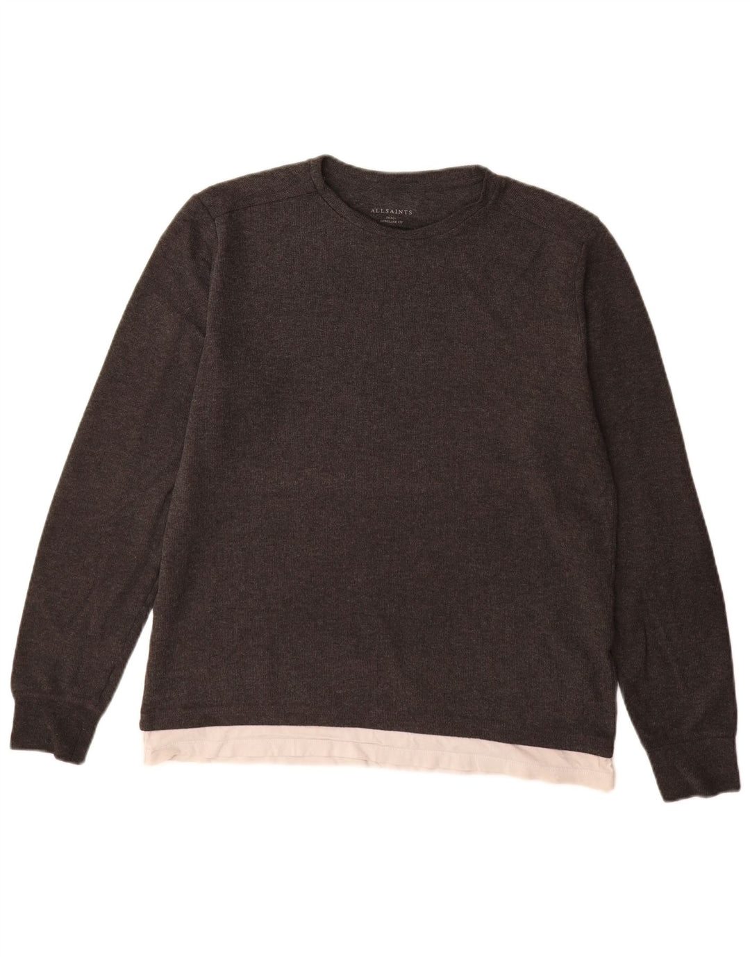 Suéter masculino All Saints Longline Fit com gola canoa pequeno cinza