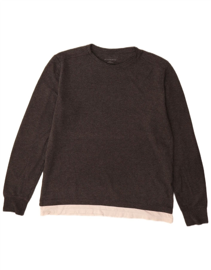 Suéter masculino All Saints Longline Fit com gola canoa pequeno cinza