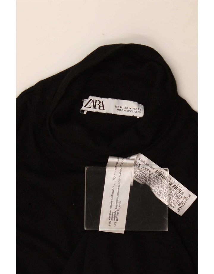 Suéter feminino Zara com gola redonda e viscose preta média Reino Unido 12