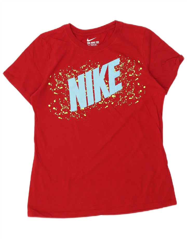 Camiseta feminina NIKE com corte atlético gráfico UK 14 grande algodão vermelho