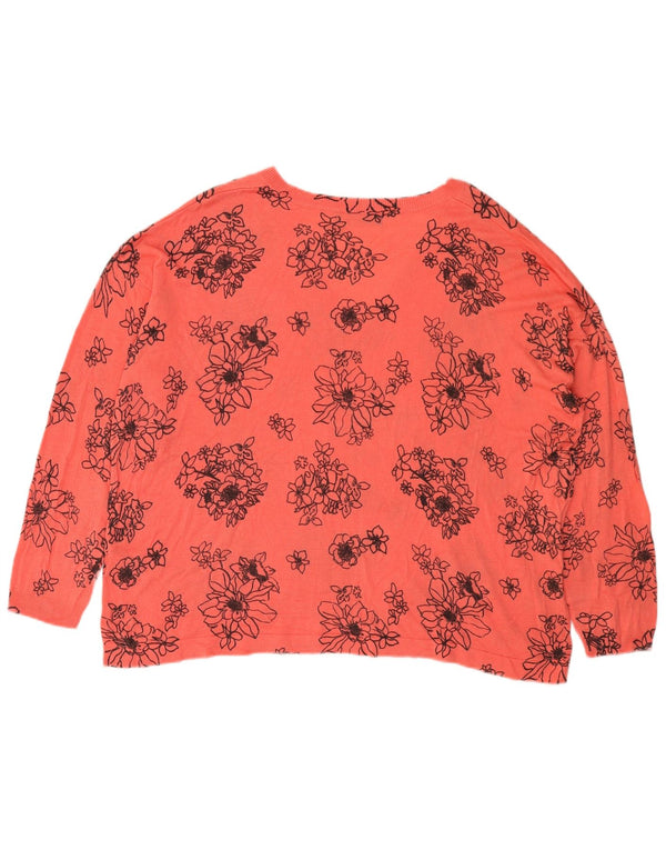 Marks & Spencer Womens V-Neck Jumper Sweater UK 18 XL Pink Floral Acrylic