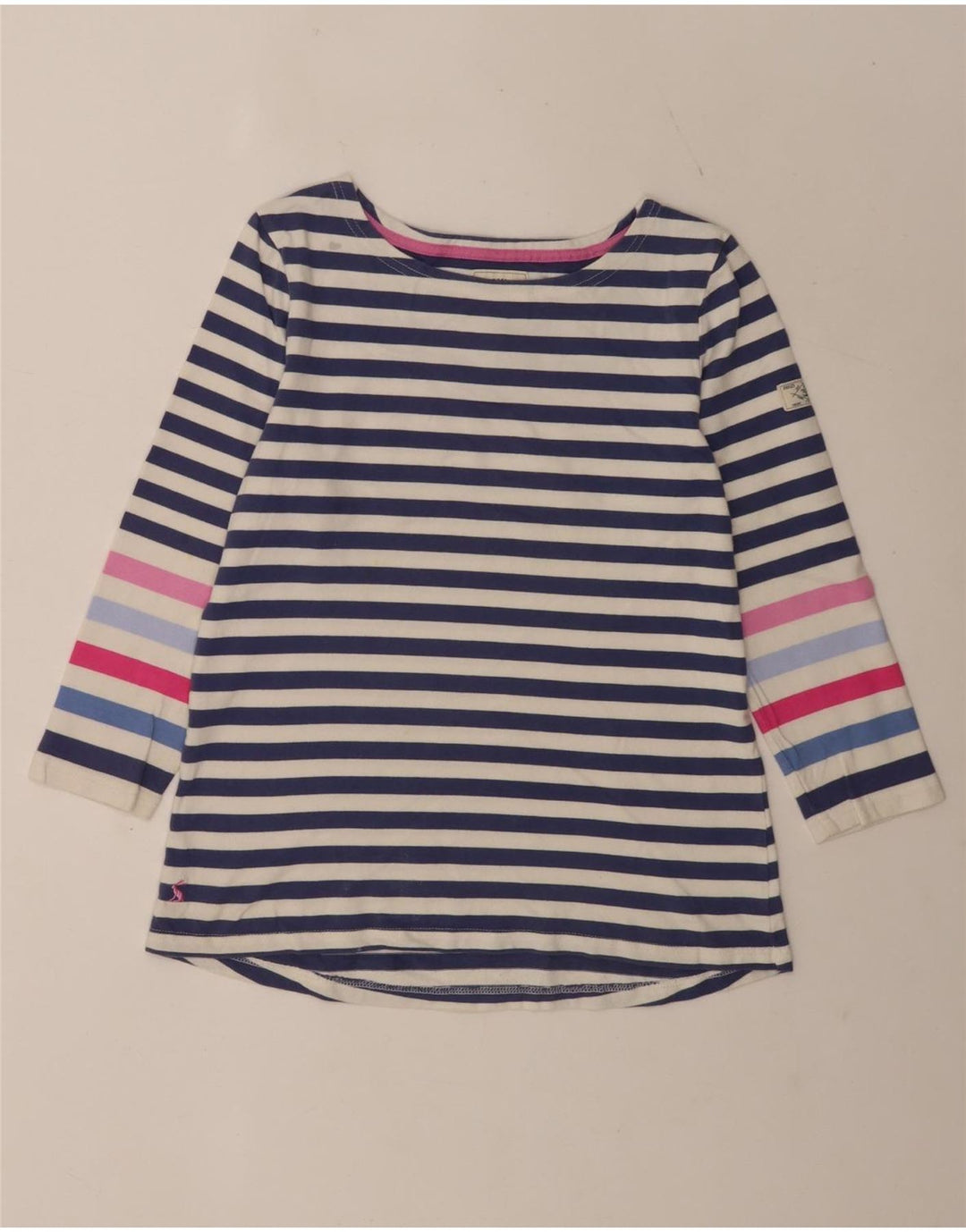 Joules Top feminino regular manga 3/4 Reino Unido 12 algodão listrado azul médio