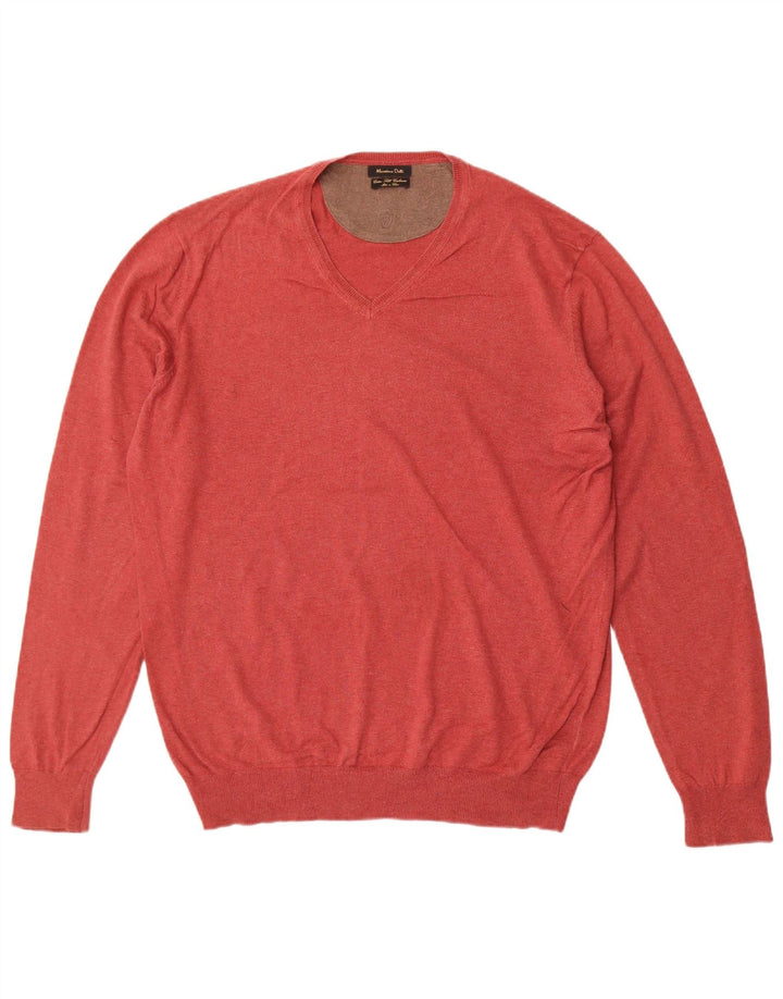 Suéter masculino Massimo Dutti com decote em V XL algodão vermelho