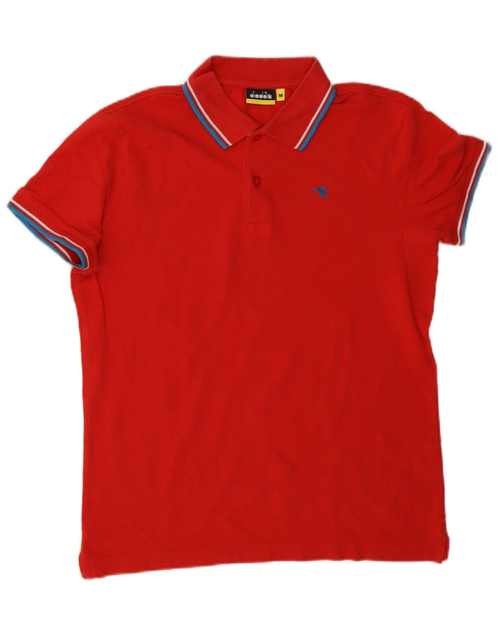 Camisa polo masculina DIADORA de algodão listrado vermelho médio