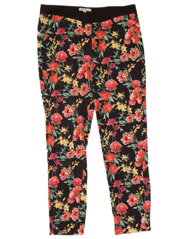 Calça cropped feminina Laura Ashley Reino Unido 8 pequena W28 L26 preta floral
