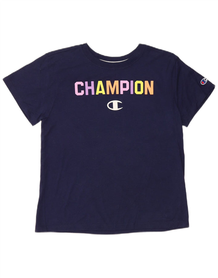 Camiseta feminina CHAMPION com estampa gráfica UK 14 algodão azul marinho médio