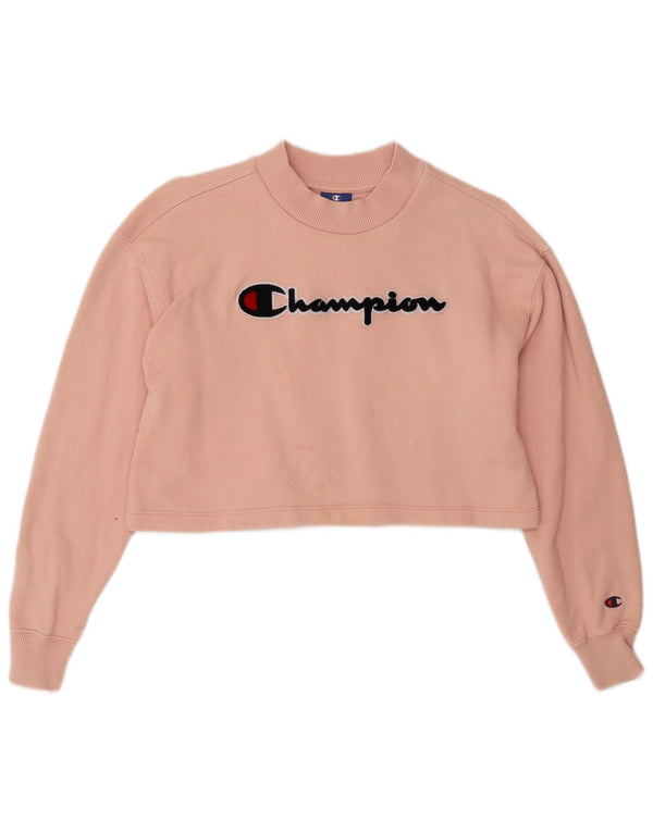 CHAMPION Suéter feminino cropped gráfico UK 10 pequeno rosa
