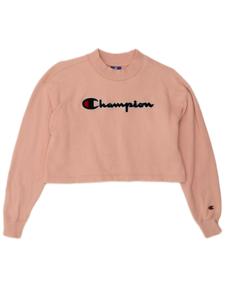 CHAMPION Suéter feminino cropped gráfico UK 10 pequeno rosa