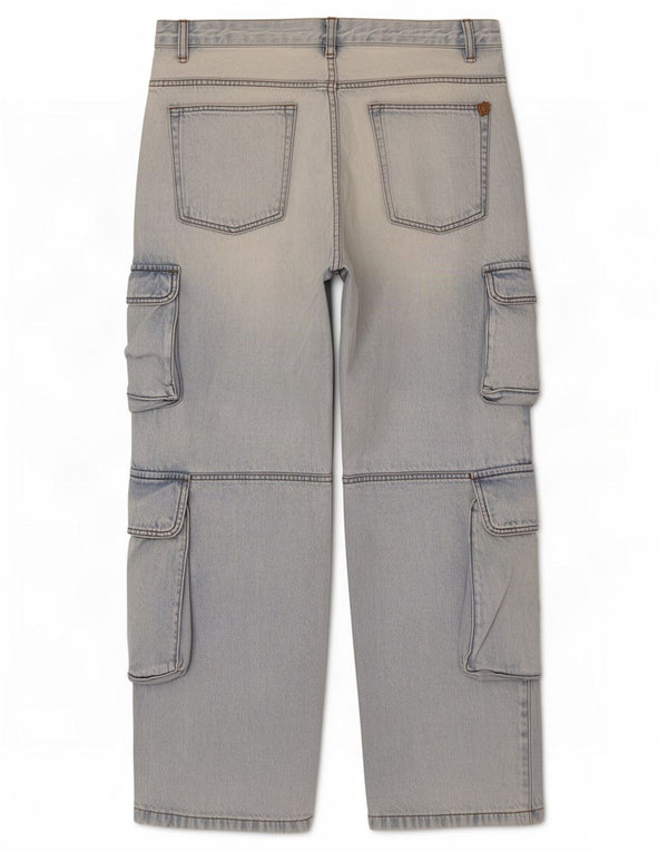 Zara Mens Cargo Straight Jeans EU 46 XL W36 L32 Azul Algodão