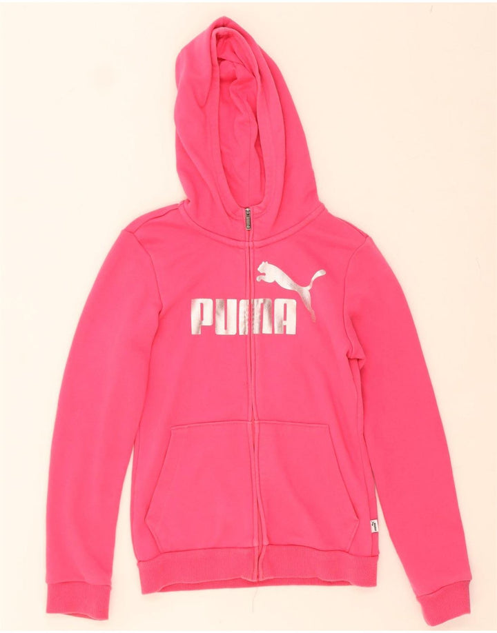 PUMA Girls Graphic Zip Hoodie Sweater 11-12 Years Pink Cotton Vintage Puma and Second-Hand Puma from Messina Hembry 
