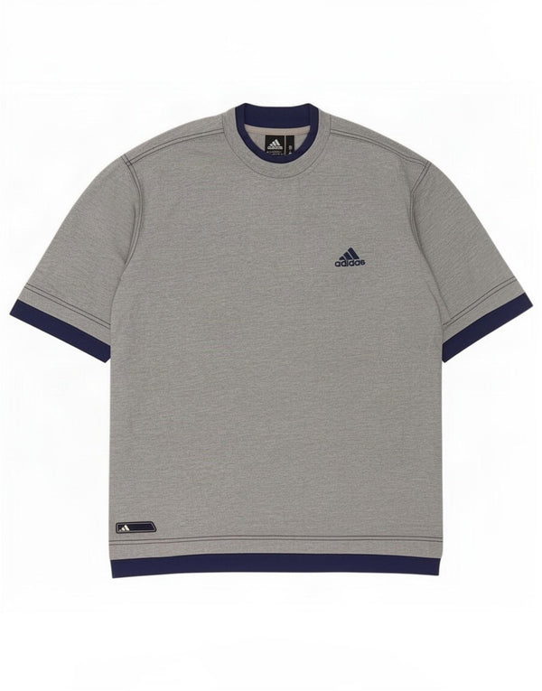 Adidas Mens T-Shirt Top UK 40/42 Medium Grey Colourblock Cotton