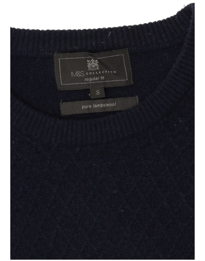 Suéter masculino Marks & Spencer com ajuste regular e gola redonda, pequeno azul marinho