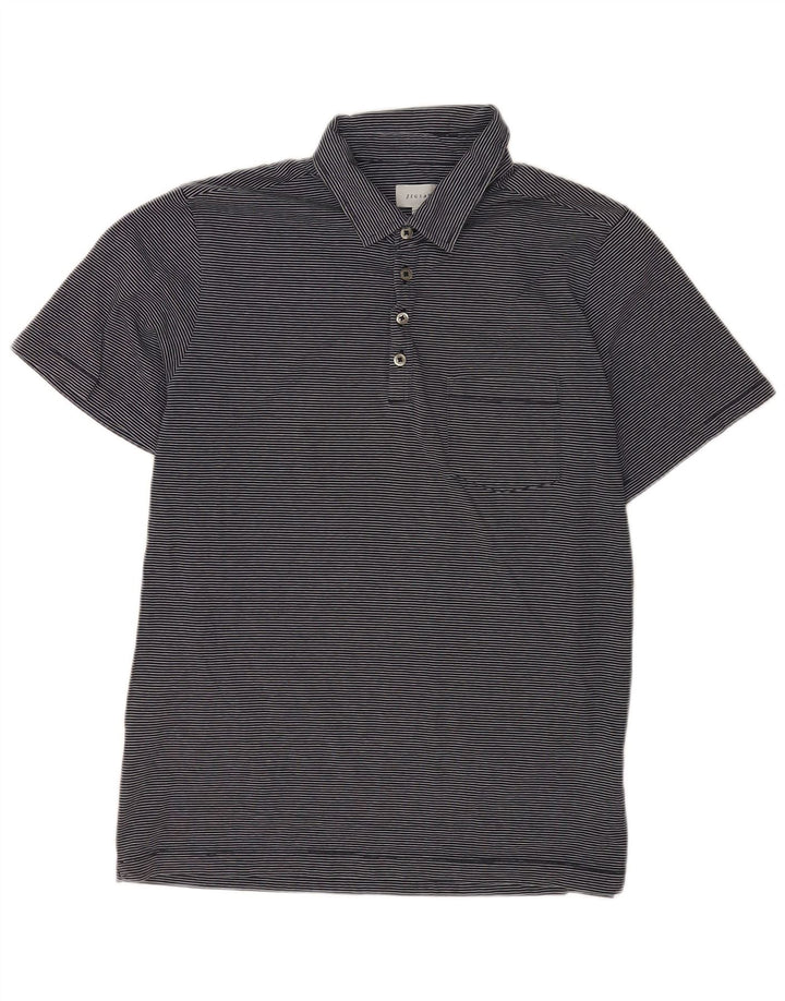 Camisa polo masculina Jigsaw de algodão listrado azul marinho médio
