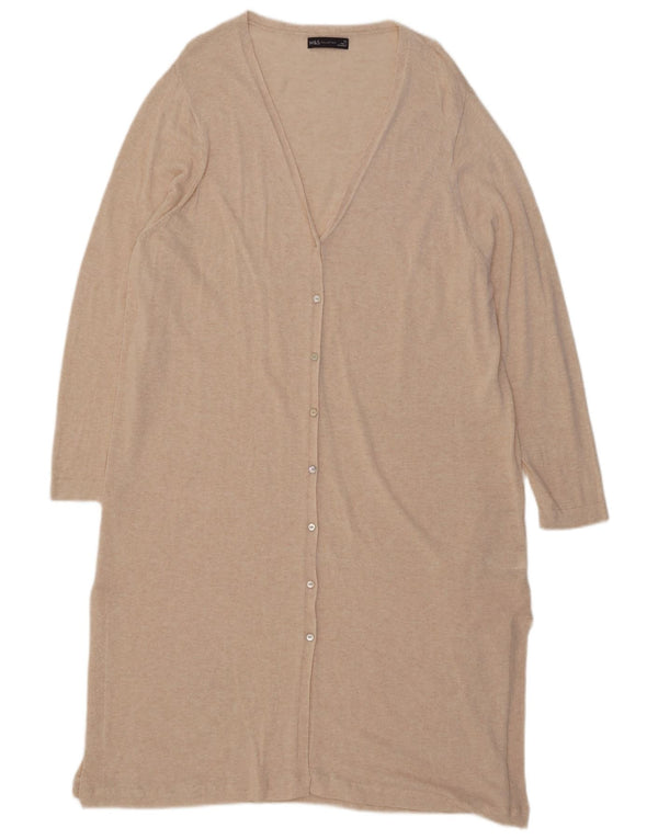Suéter cardigã feminino Longline Marks & Spencer Reino Unido 20 2XL bege manchado