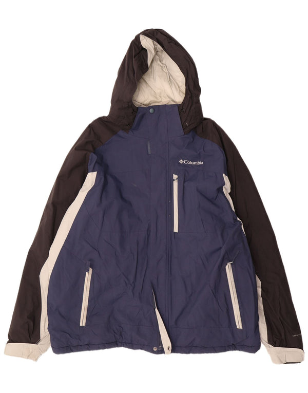 Jaqueta de esqui masculina Columbia com capuz UK 42 XL azul marinho Colourblock Nylon