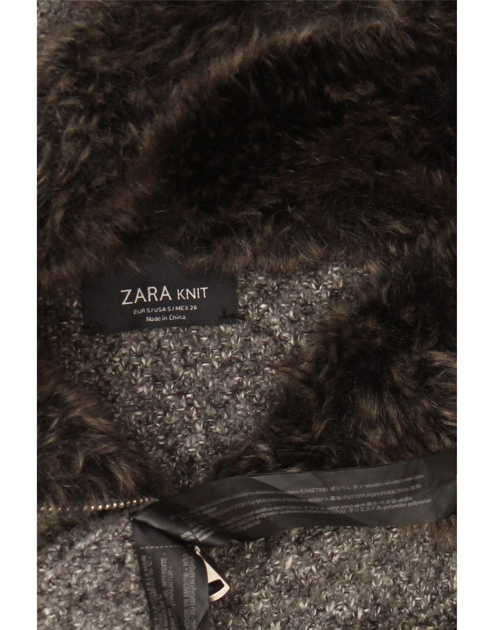 Sobretudo feminino de malha com capuz grande Zara Reino Unido 10 acrílico manchado cinza pequeno