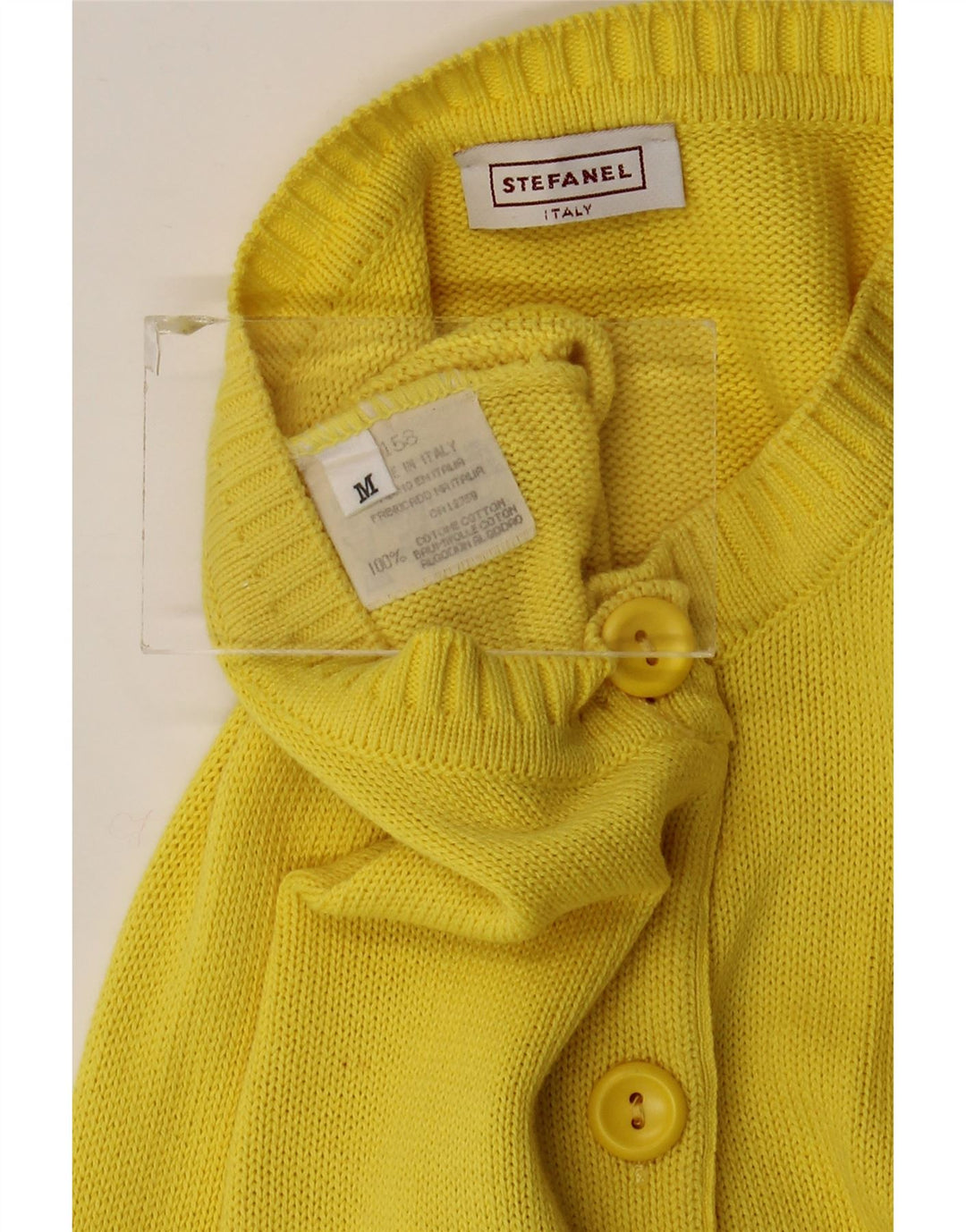 Suéter cardigã feminino Stefanel Reino Unido 12 algodão amarelo médio