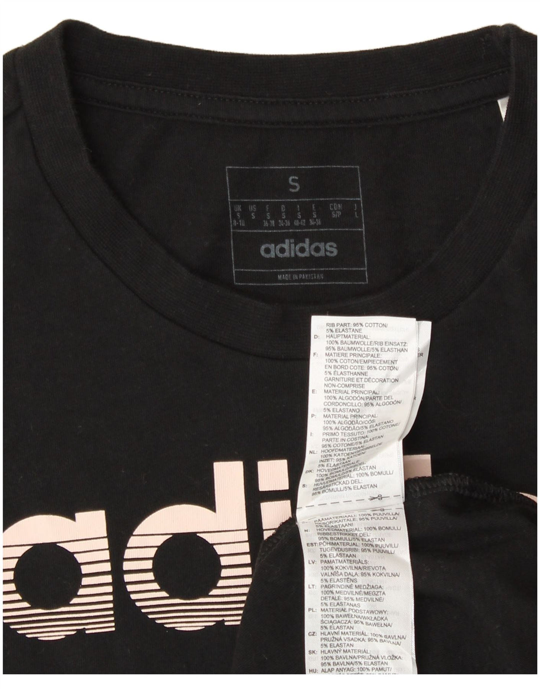 ADIDAS Womens Graphic T-Shirt Top UK 8/10 Pequeno Algodão Preto