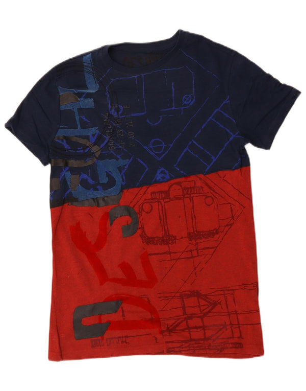Camiseta gráfica masculina Desigual Top pequeno algodão colorblock azul marinho