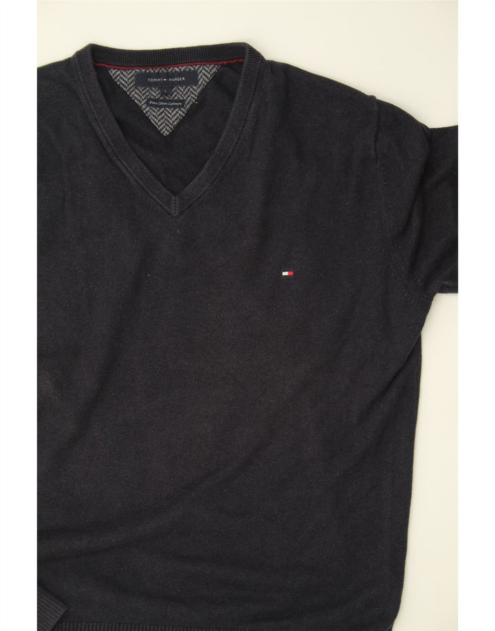 TOMMY HILFIGER Mens V-Neck Jumper Sweater Large Navy Blue Cotton Vintage Tommy Hilfiger and Second-Hand Tommy Hilfiger from Messina Hembry 